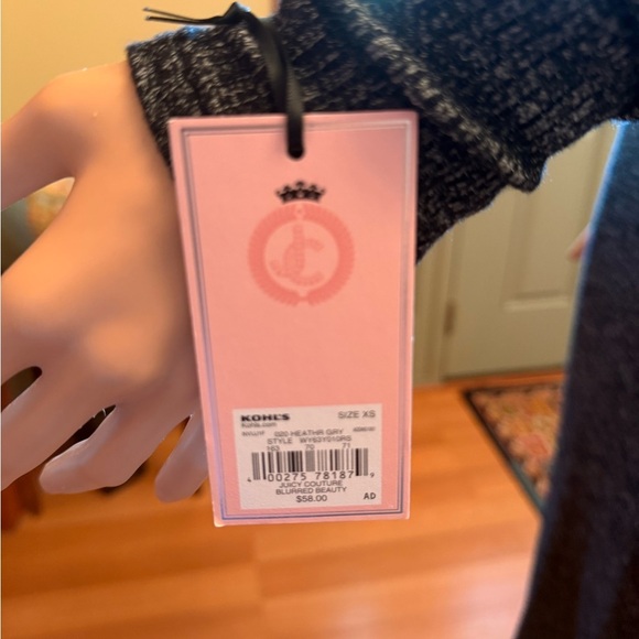 NWT JUICY COUTURE Sweater Dress Heather Gray Black Rhinestones Cold Shoulder XS - Picture 7 of 14